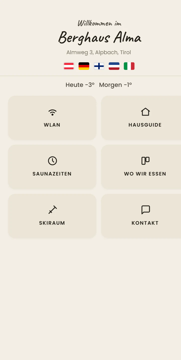 Canvas-Theme — Berghaus Alma, eine fiktive Demo-Unterkunft.